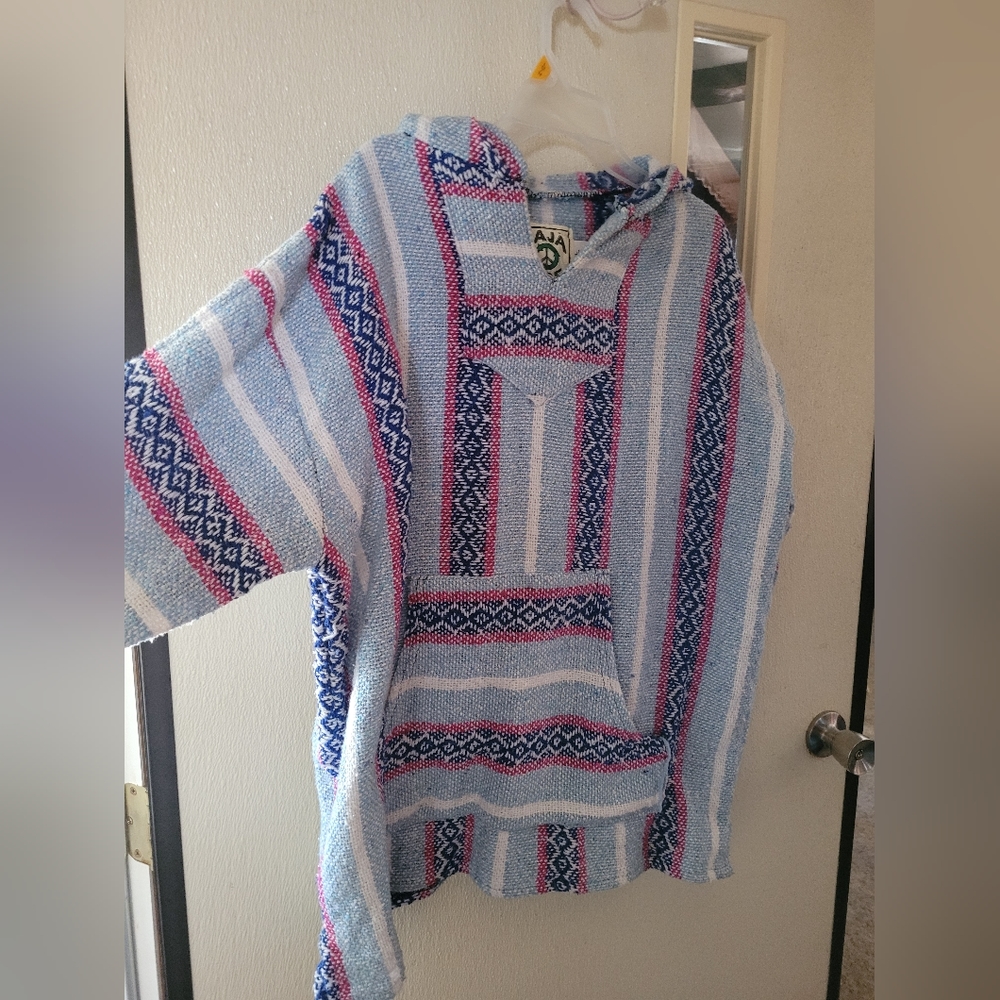Baja Joe Mexican Baja Hoodie Poncho Style Pullover Made in Mexico Size XX-Large